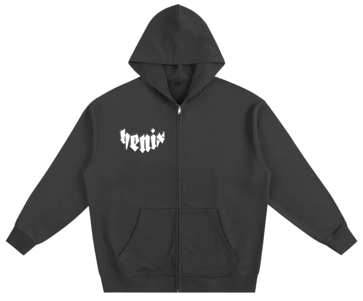 henix black heavyweight zip-up hoodie