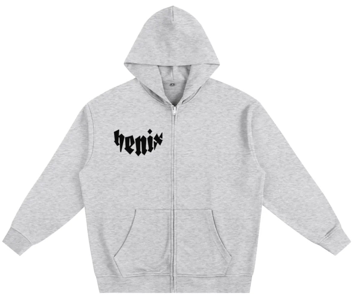 henix light gray heavyweight zip-up hoodie