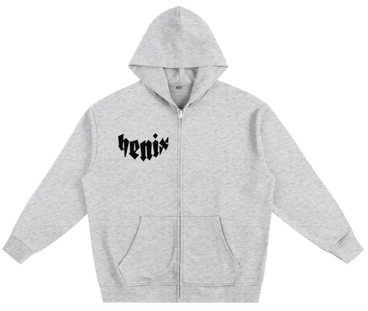 henix light gray heavyweight zip-up hoodie